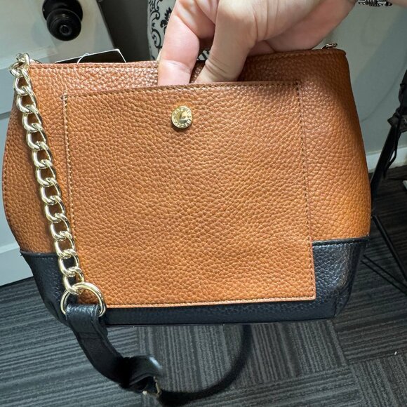 Steve Madden Crossbody Bag – Cognac & Black Two-Tone Faux Leather, Gold Chain - Picture 10 of 10